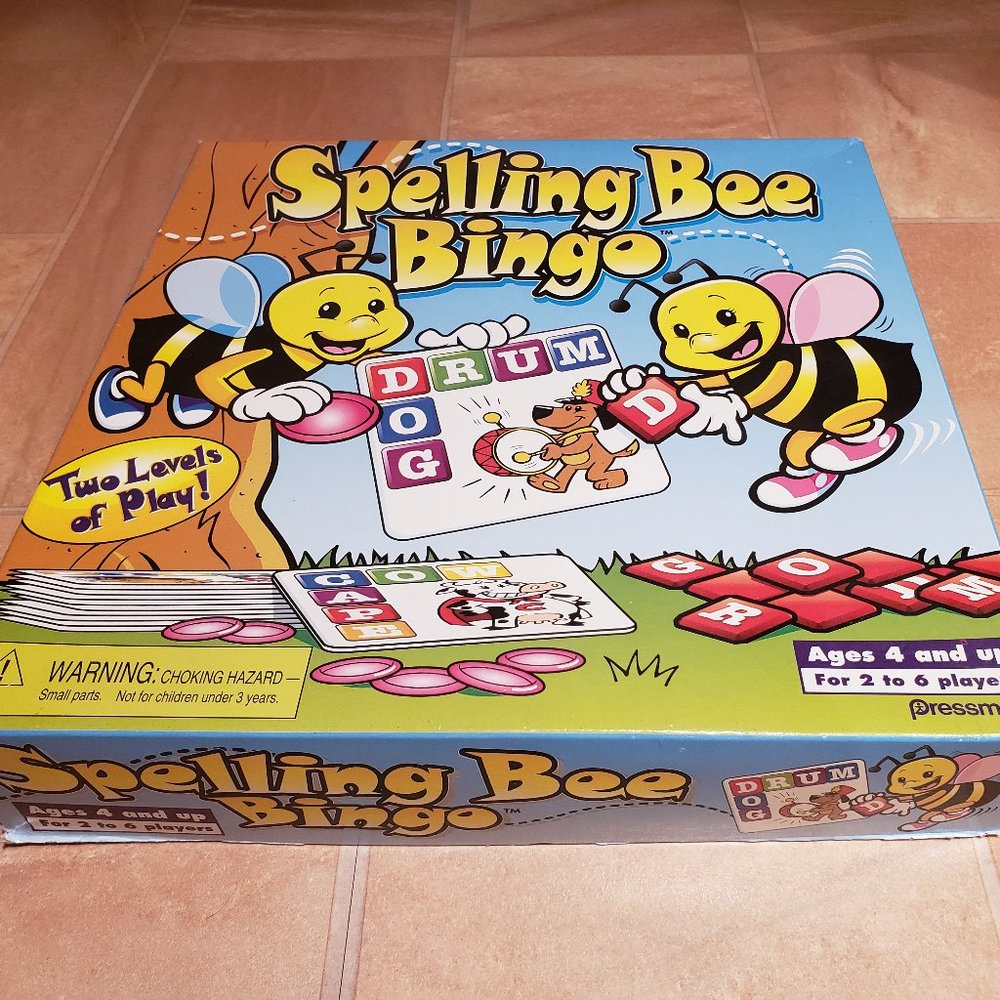 Pressman Vintage Kids Spelling Bee Bingo Educational Learning Board Game
